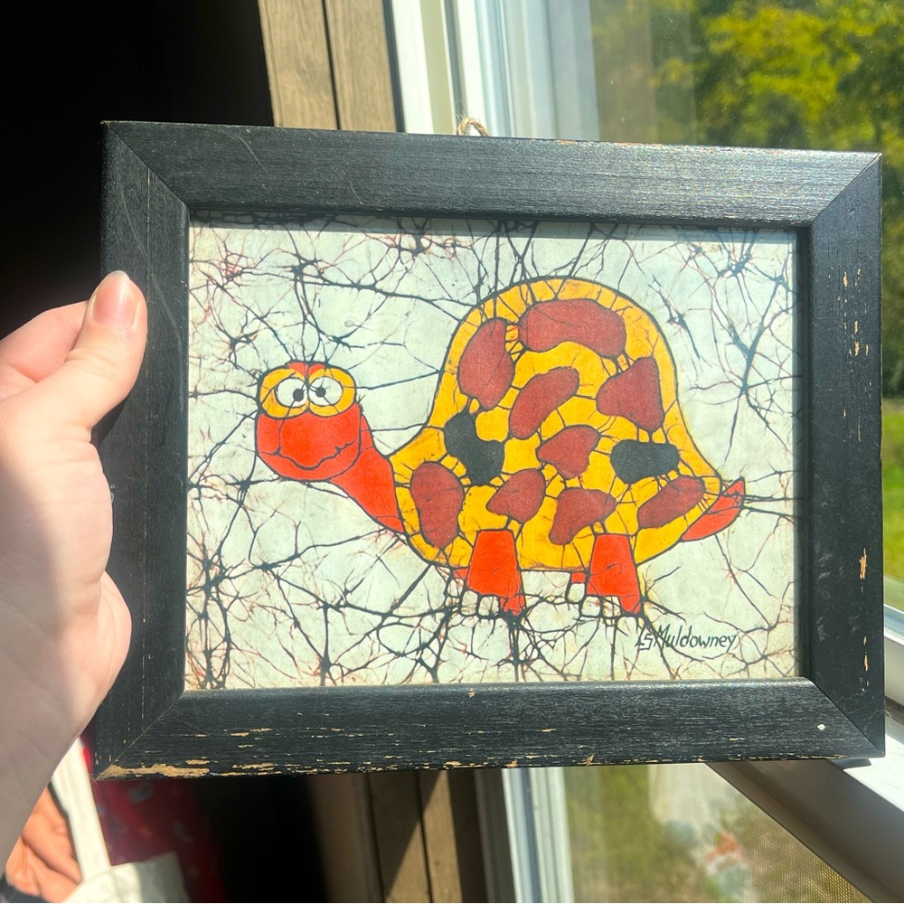 VTG 70s Retro Anthropomorphic Turtle Art Black Frame  9.5x7.5 LS Muldowney